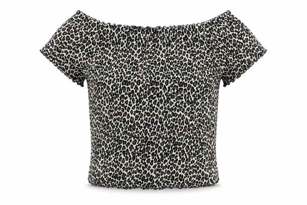 Primark Girls Brown Animal Print Polyester Basic Blouse Size 13 Years Off the Shoulder Pullover