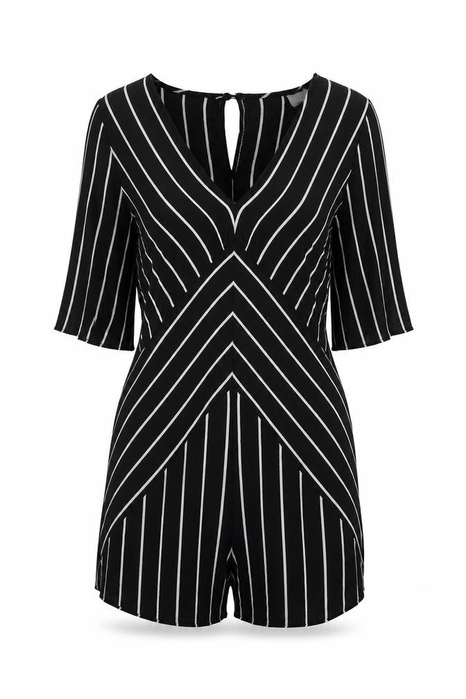 ASOS Womens Black Striped Polyester Playsuit One-Piece Size 12 Button