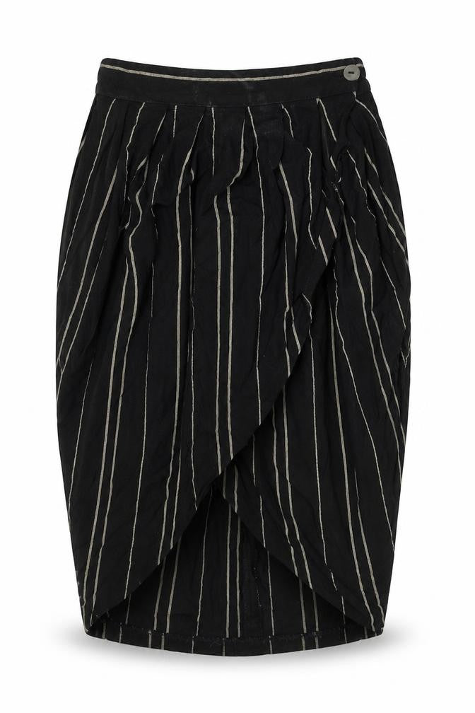 Warehouse Womens Black Striped Viscose Tulip Skirt Size 10 Button