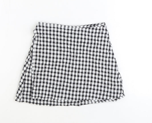 Primark Girls Black Check Polyester Wrap Skirt Size 8-9 Years Regular