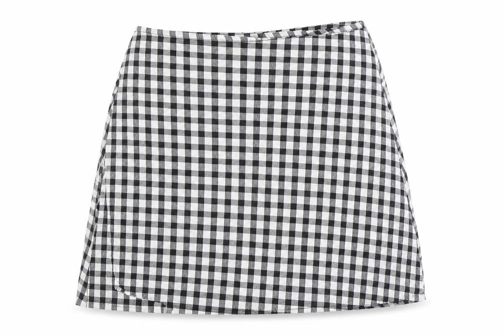 Primark Girls Black Check Polyester Wrap Skirt Size 8-9 Years Regular