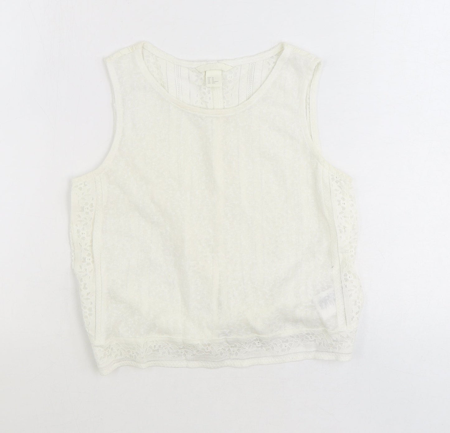 H&M Womens Ivory Geometric Polyester Cropped Tank Size XS Scoop Neck