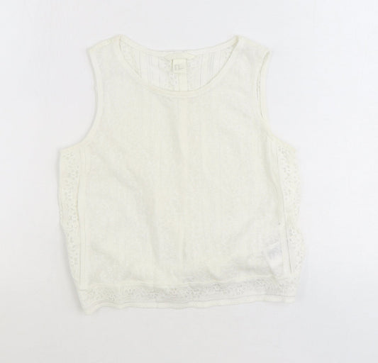 H&M Womens Ivory Geometric Polyester Cropped Tank Size XS Scoop Neck