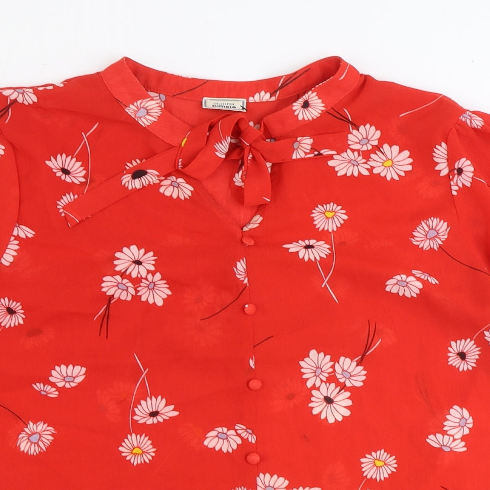 Pimkie Womens Red Floral Polyester Basic Blouse Size 8 Round Neck