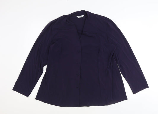 David Neiper Womens Purple Acetate Basic Button-Up Size 16 V-Neck