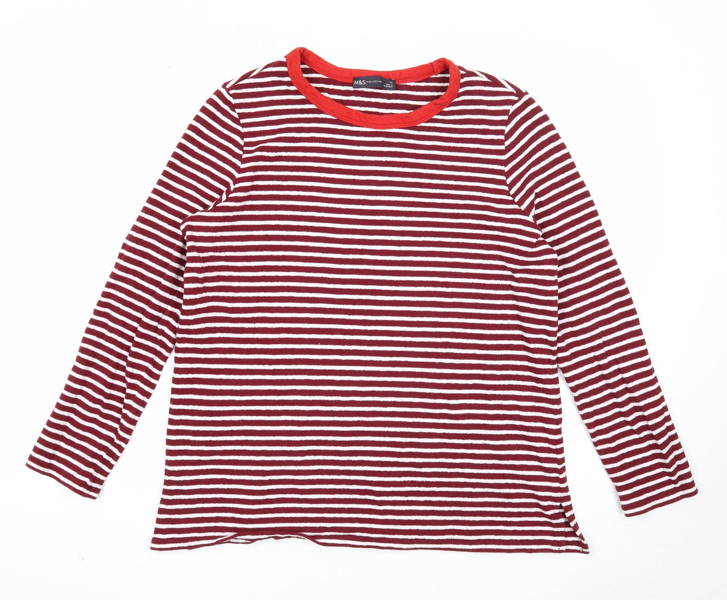 Marks and Spencer Womens Purple Round Neck Striped Cotton Pullover Jumper Size 14