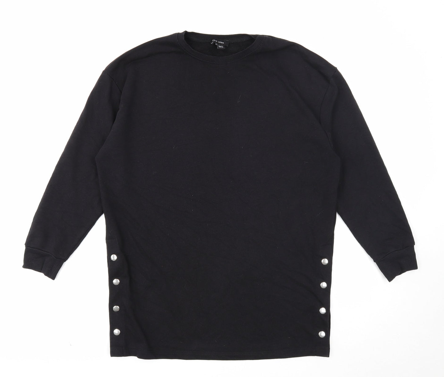 New Look Womens Black Cotton Pullover Sweatshirt Size 12 Snap