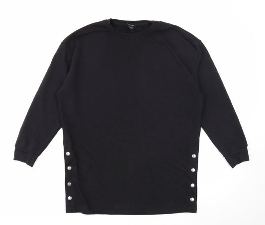 New Look Womens Black Cotton Pullover Sweatshirt Size 12 Snap