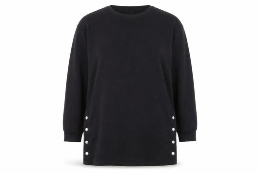 New Look Womens Black Cotton Pullover Sweatshirt Size 12 Snap