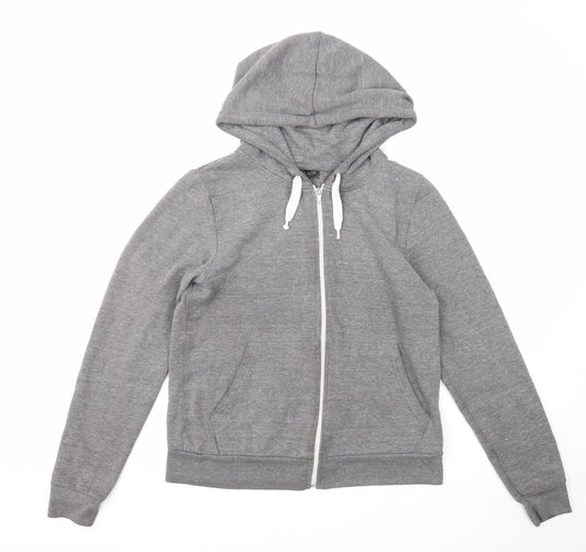 Topshop Womens Grey Cotton Full Zip Hoodie Size 6 Zip