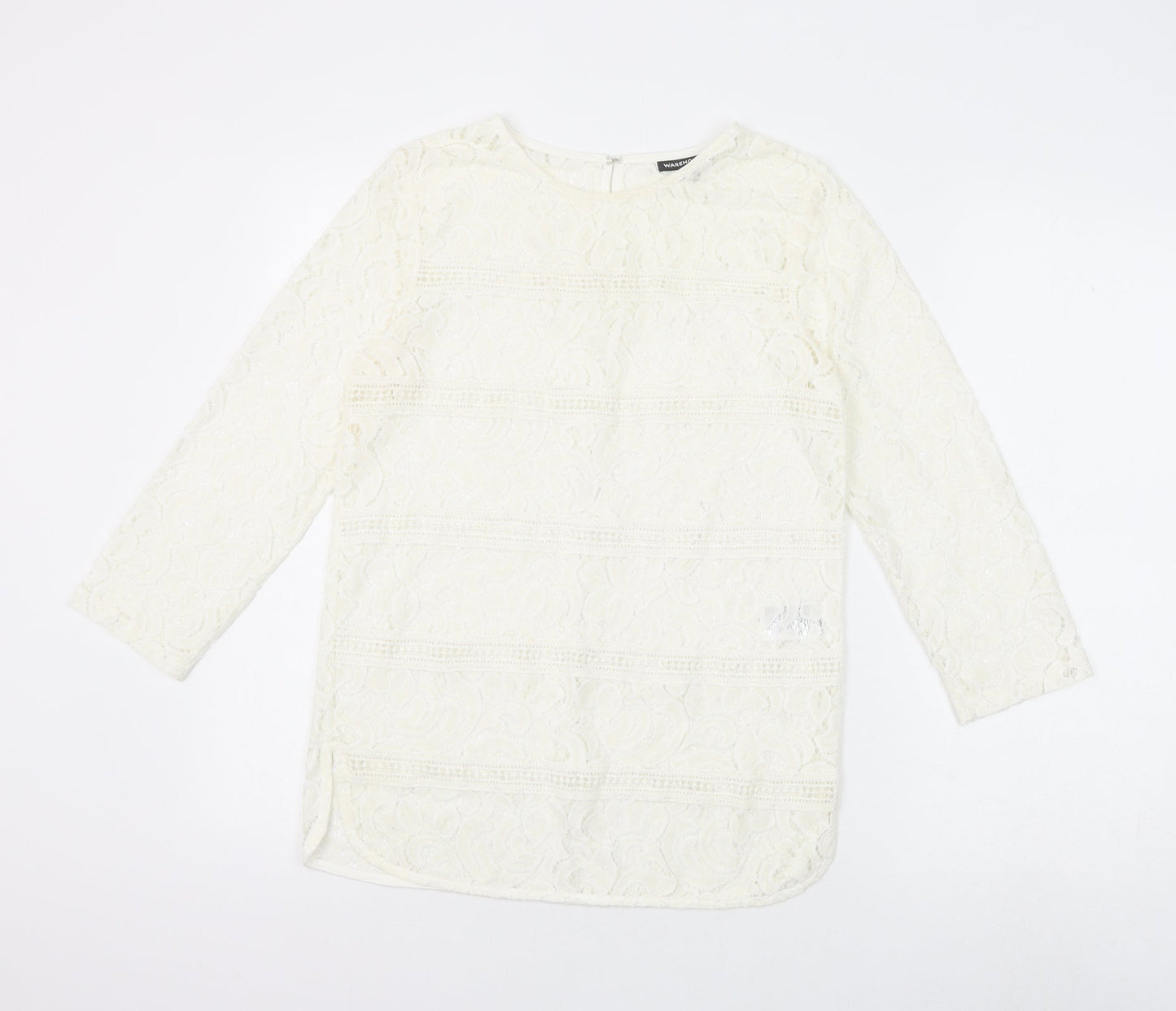 Warehouse Womens White Polyamide Basic Blouse Size 8 Round Neck