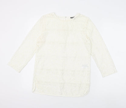 Warehouse Womens White Polyamide Basic Blouse Size 8 Round Neck