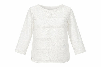 Warehouse Womens White Polyamide Basic Blouse Size 8 Round Neck
