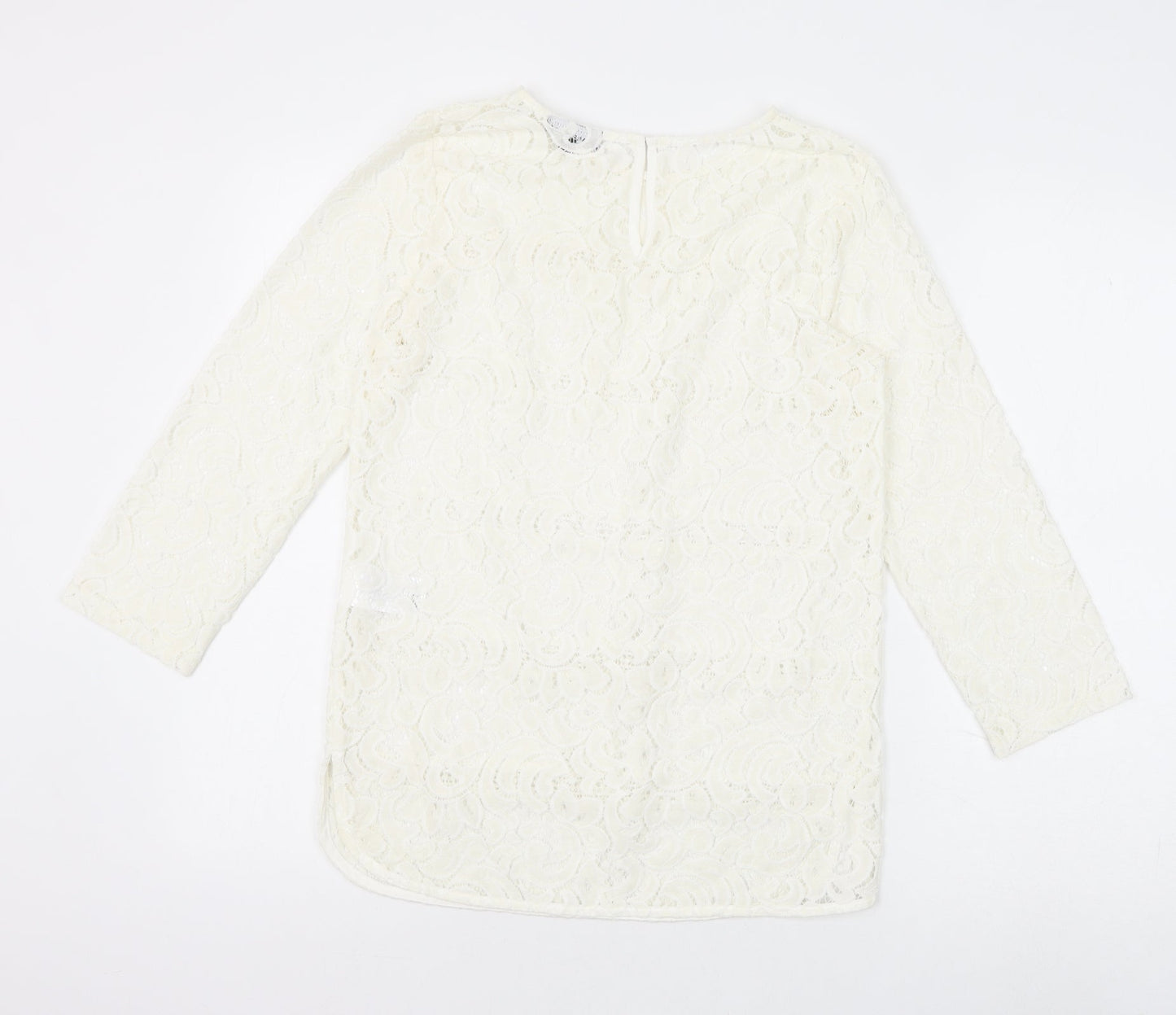 Warehouse Womens White Polyamide Basic Blouse Size 8 Round Neck