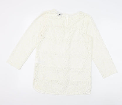 Warehouse Womens White Polyamide Basic Blouse Size 8 Round Neck