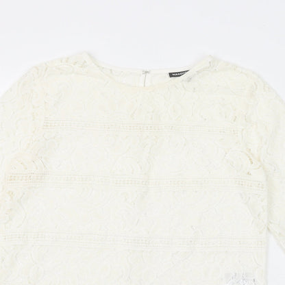 Warehouse Womens White Polyamide Basic Blouse Size 8 Round Neck