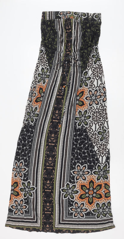 Next Womens Black Geometric Viscose Maxi Size 6 Off the Shoulder Drawstring