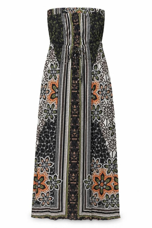Next Womens Black Geometric Viscose Maxi Size 6 Off the Shoulder Drawstring