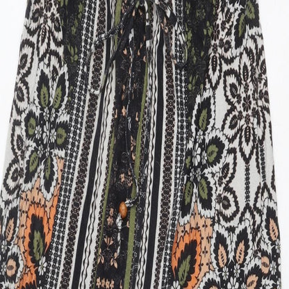Next Womens Black Geometric Viscose Maxi Size 6 Off the Shoulder Drawstring