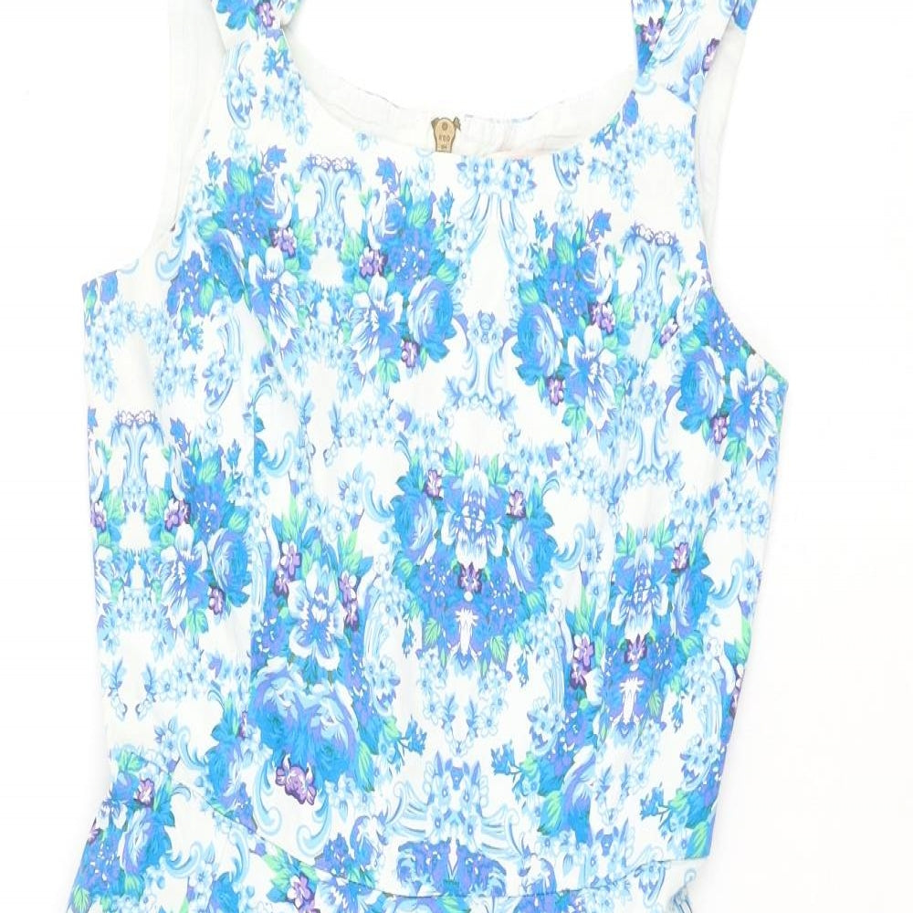 Louche Womens Blue Geometric Cotton Fit & Flare Size 8 Halter Zip