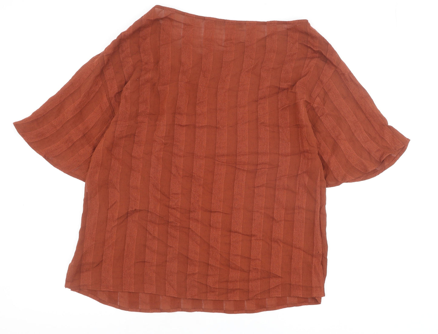 Zara Womens Brown Polyester Basic T-Shirt Size S Round Neck