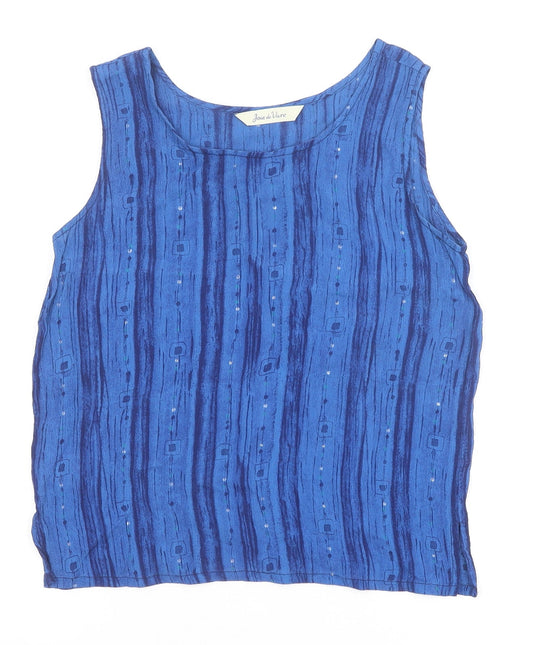 Joie de Vivre Womens Blue Geometric Viscose Basic Tank Size 10 Round Neck
