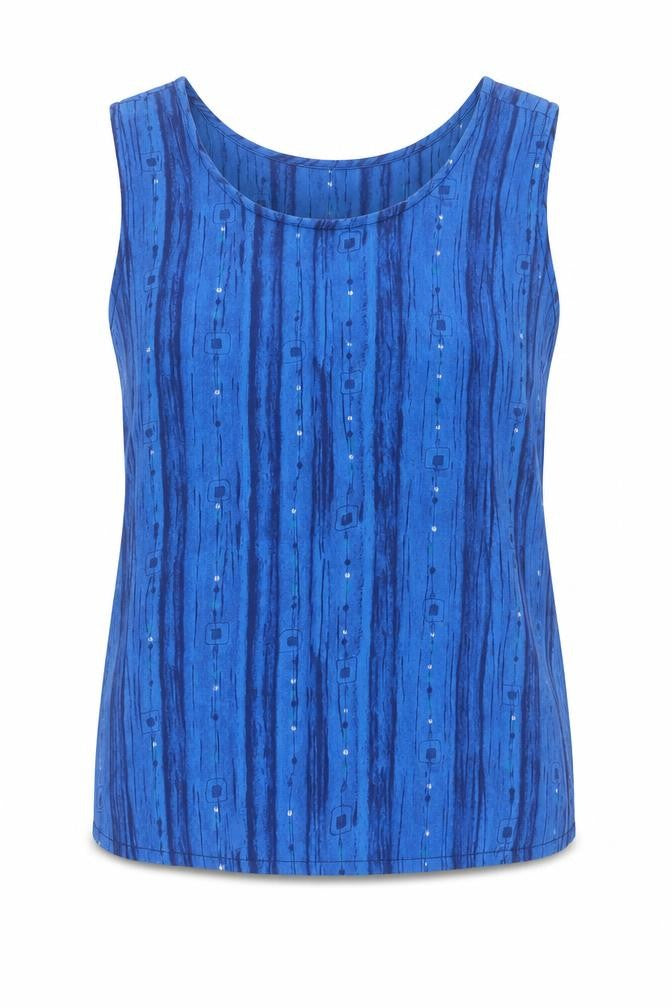 Joie de Vivre Womens Blue Geometric Viscose Basic Tank Size 10 Round Neck