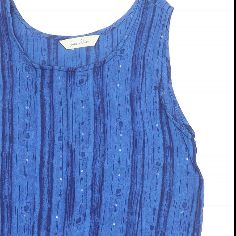 Joie de Vivre Womens Blue Geometric Viscose Basic Tank Size 10 Round Neck