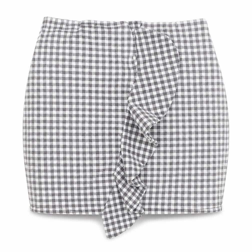PRETTYLITTLETHING Womens Grey Check Polyester Mini Skirt Size 8