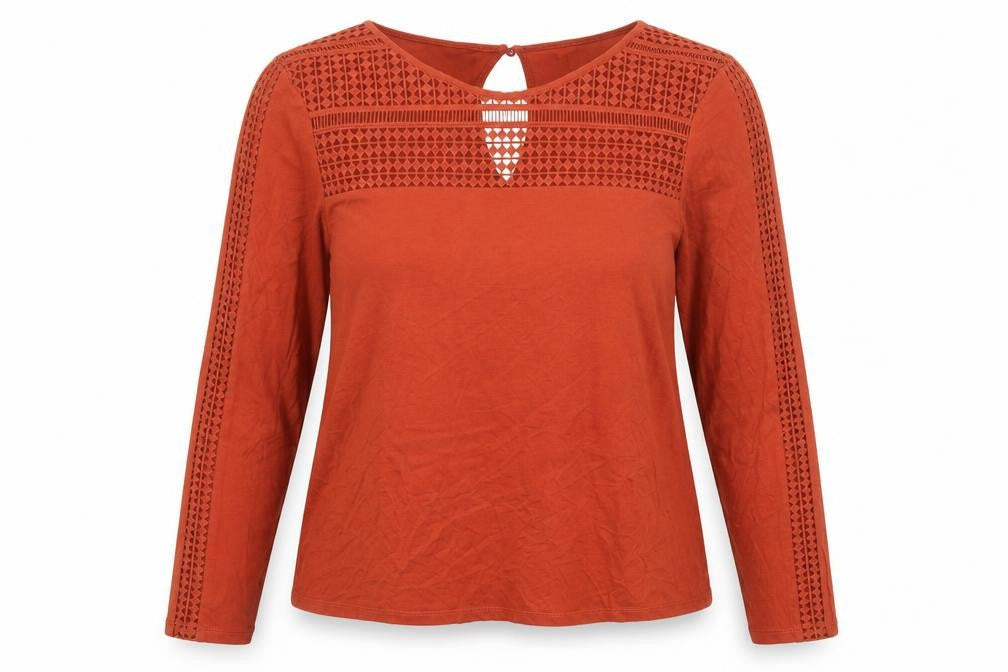 H&M Womens Brown Viscose Basic Blouse Size L Round Neck - Lace Detail