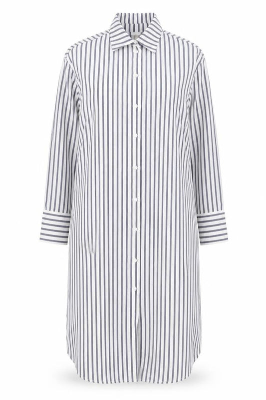 H&M Womens Grey Striped Polyester Shirt Dress Size S Collared Button