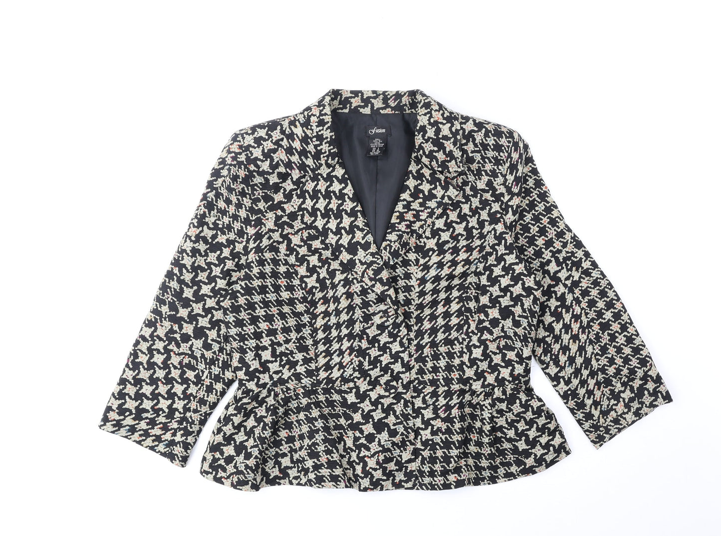Fusion Womens Black Geometric Jacket Blazer Size XL Button