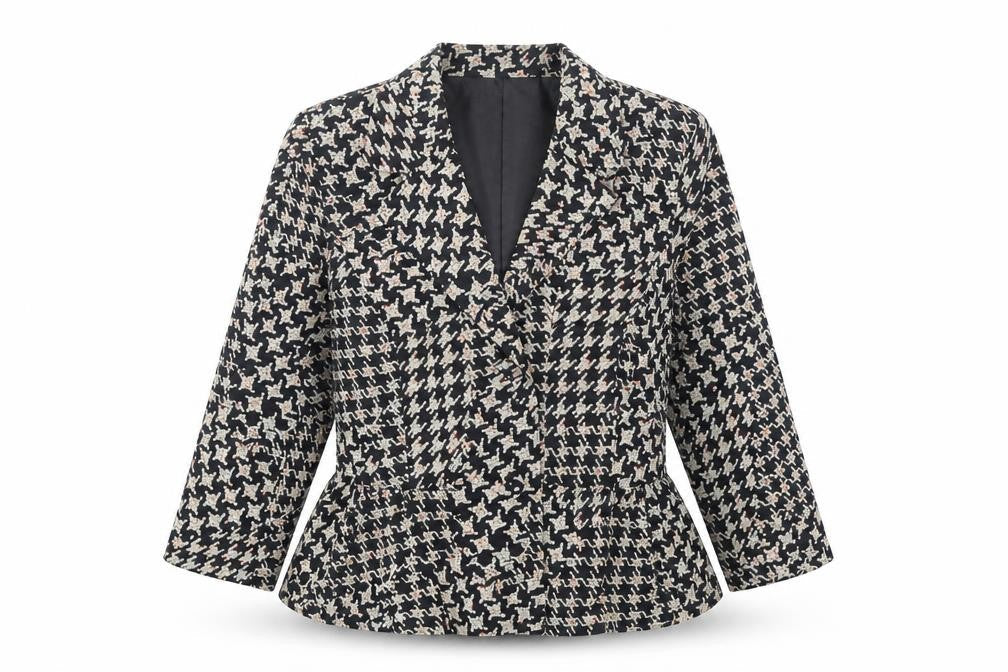 Fusion Womens Black Geometric Jacket Blazer Size XL Button