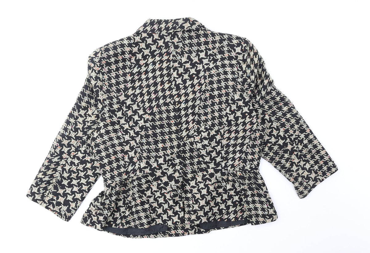 Fusion Womens Black Geometric Jacket Blazer Size XL Button
