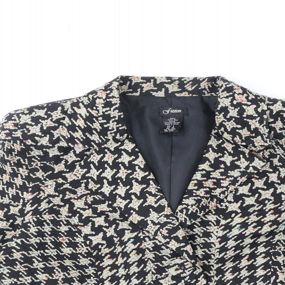 Fusion Womens Black Geometric Jacket Blazer Size XL Button