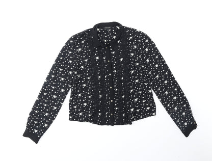 River Island Womens Black Geometric Polyester Basic Button-Up Size 8 Collared - Stars
