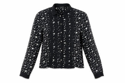 River Island Womens Black Geometric Polyester Basic Button-Up Size 8 Collared - Stars