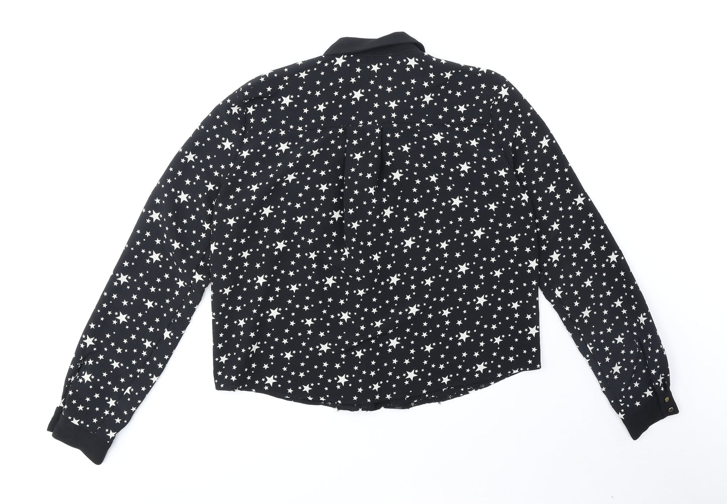 River Island Womens Black Geometric Polyester Basic Button-Up Size 8 Collared - Stars