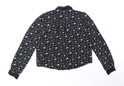 River Island Womens Black Geometric Polyester Basic Button-Up Size 8 Collared - Stars