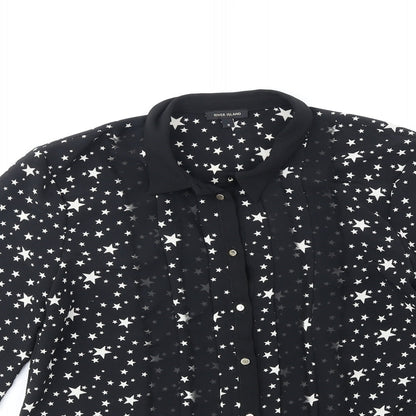 River Island Womens Black Geometric Polyester Basic Button-Up Size 8 Collared - Stars