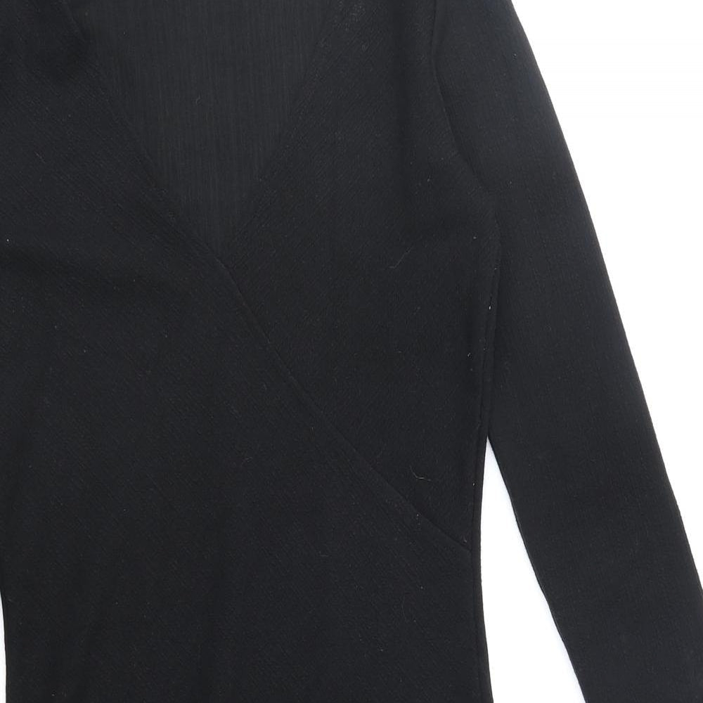 Mango Womens Black Polyester A-Line Size S V-Neck Pullover