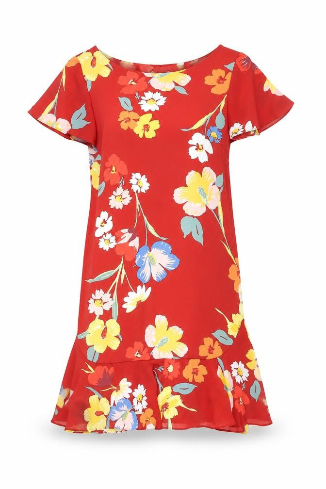 NEXT Womens Red Floral Polyester A-Line Size 8 V-Neck Pullover