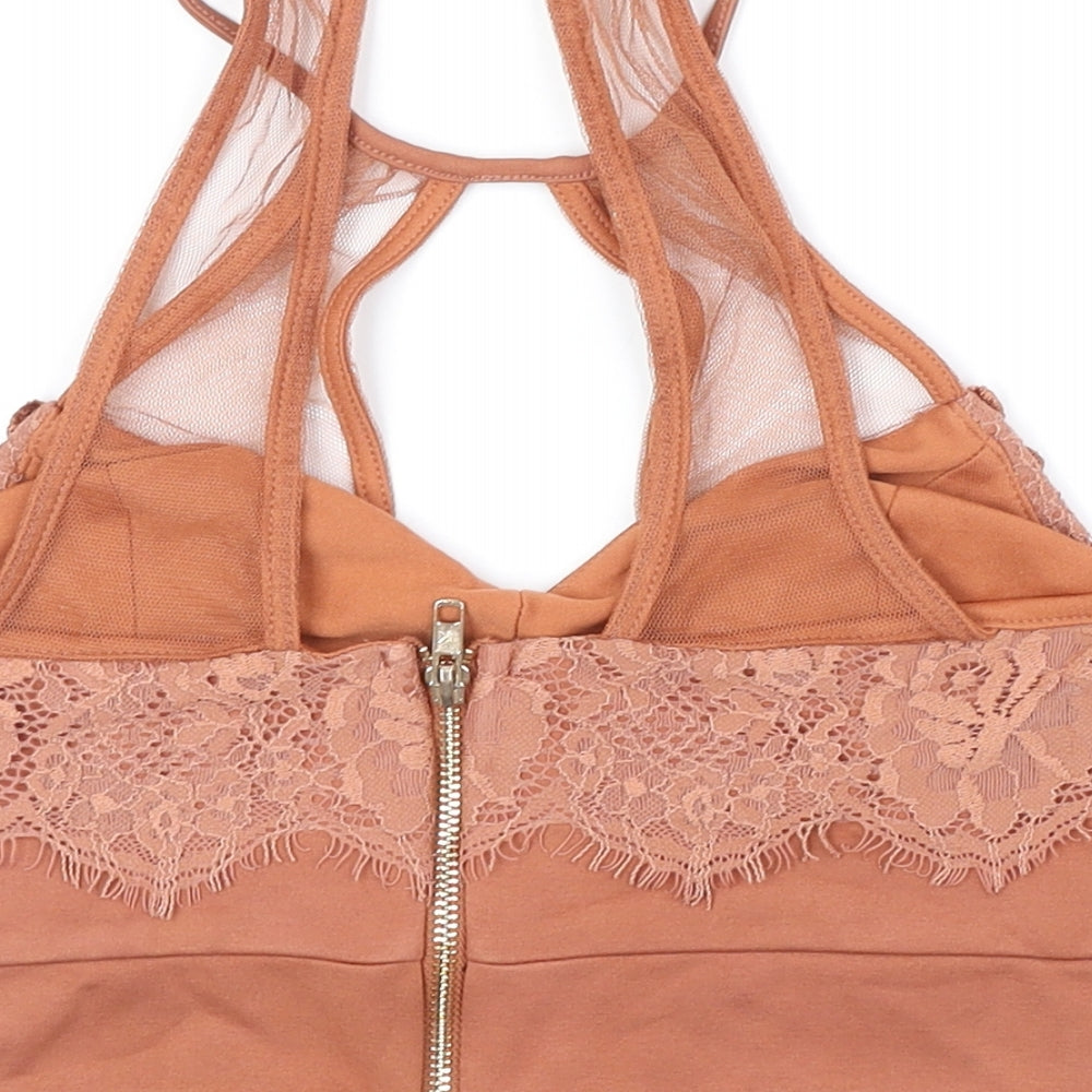 River Island Womens Brown Viscose Cropped Blouse Size 8 Round Neck
