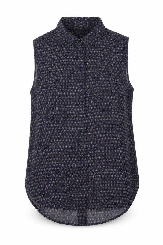 H&M Womens Blue Geometric Polyester Basic Button-Up Size 8 Collared