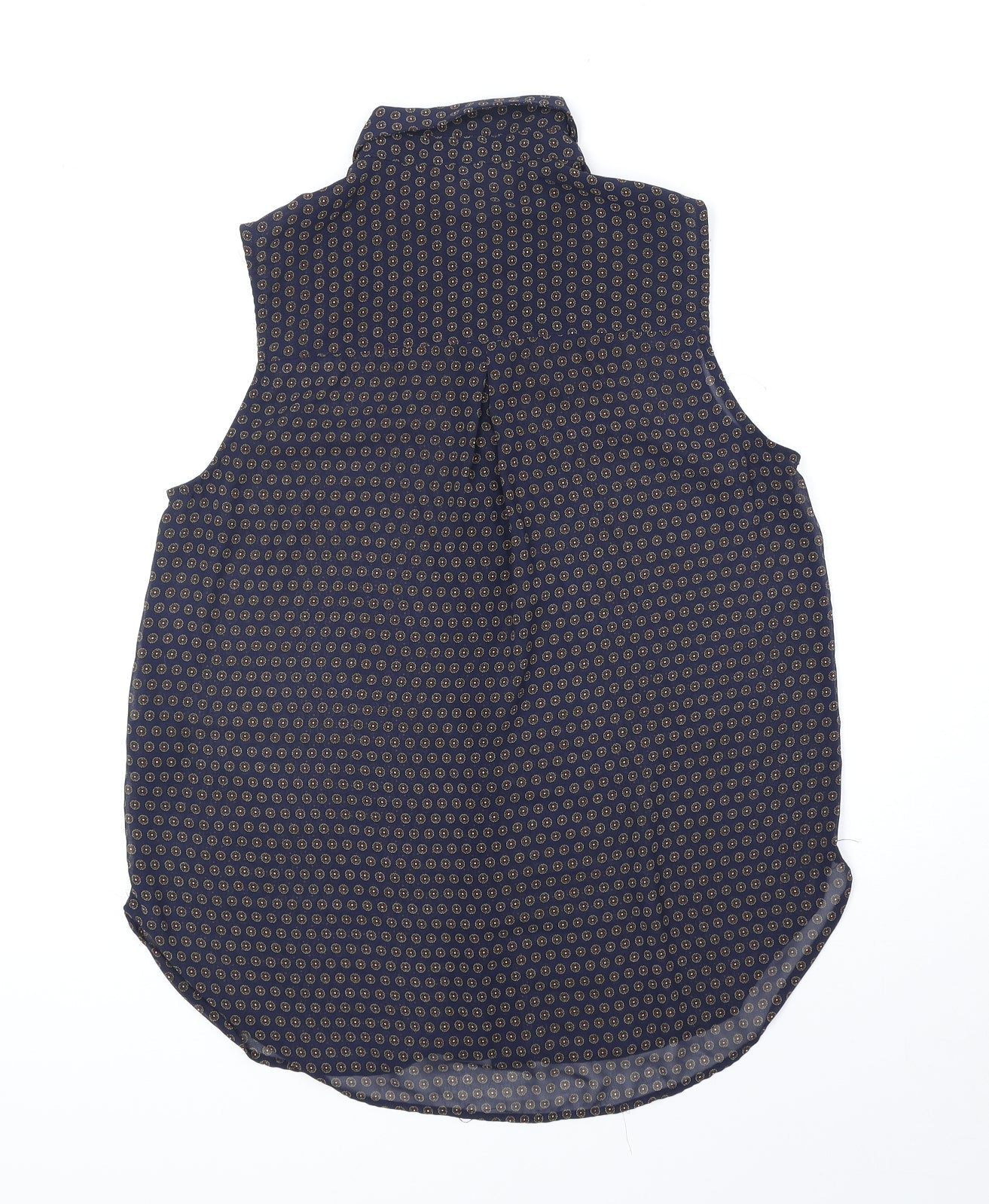 H&M Womens Blue Geometric Polyester Basic Button-Up Size 8 Collared