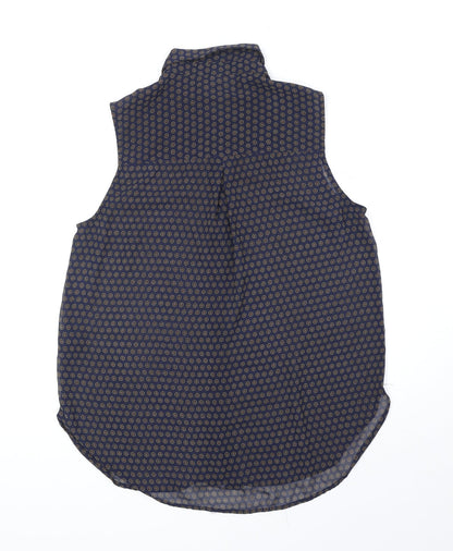 H&M Womens Blue Geometric Polyester Basic Button-Up Size 8 Collared