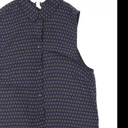H&M Womens Blue Geometric Polyester Basic Button-Up Size 8 Collared