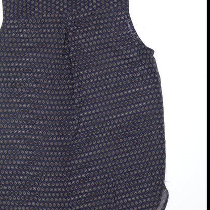 H&M Womens Blue Geometric Polyester Basic Button-Up Size 8 Collared