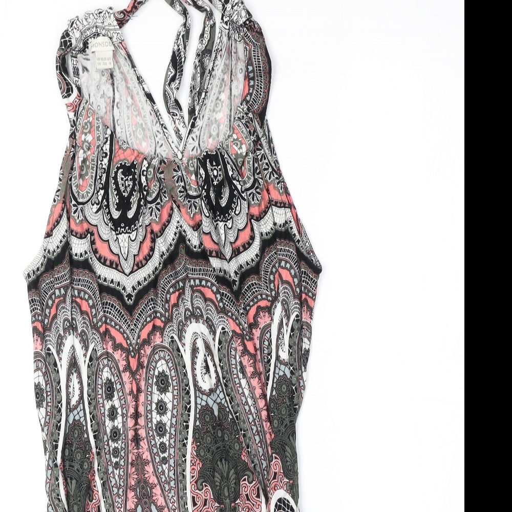 Monsoon Womens Multicoloured Paisley Viscose Basic Blouse Size 6 Scoop Neck