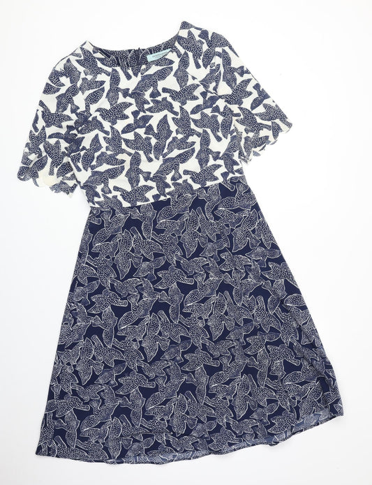 Dickens & Jones Womens Blue Geometric Polyester A-Line Size 10 Round Neck Zip - Bird